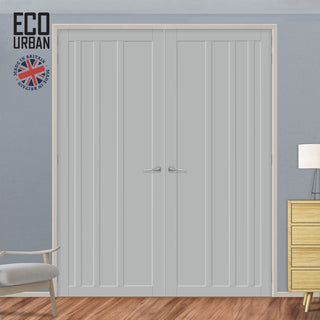 Image: Malmo 4 Panel Solid Wood Internal Door Pair UK Made DD6401 - Eco-Urban® Mist Grey Premium Primed
