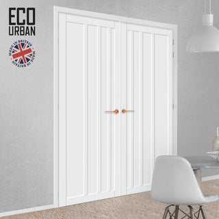 Image: Malmo 4 Panel Solid Wood Internal Door Pair UK Made DD6401 - Eco-Urban® Cloud White Premium Primed