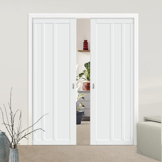 Image: Bespoke Handmade Eco-Urban® Malmo 4 Panel Double Evokit Pocket Door DD6401 - Colour Options