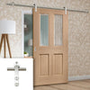 Saturn Tubular Stainless Steel Sliding Track & Malton Oak Door - Bevelled Clear Glass - Prefinished