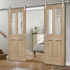 Saturn Tubular Stainless Steel Sliding Track & Malton Oak Double Door - Bevelled Clear Glass - Prefinished