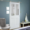 Saturn Tubular Stainless Steel Sliding Track & Malton Shaker Door - Clear Glass - White Primed