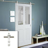 Saturn Tubular Stainless Steel Sliding Track & Malton Shaker Door - Clear Glass - White Primed