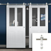 Saturn Tubular Stainless Steel Sliding Track & Malton Shaker Double Door - Clear Glass - White Primed