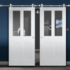 Saturn Tubular Stainless Steel Sliding Track & Malton Shaker Double Door - Clear Glass - White Primed