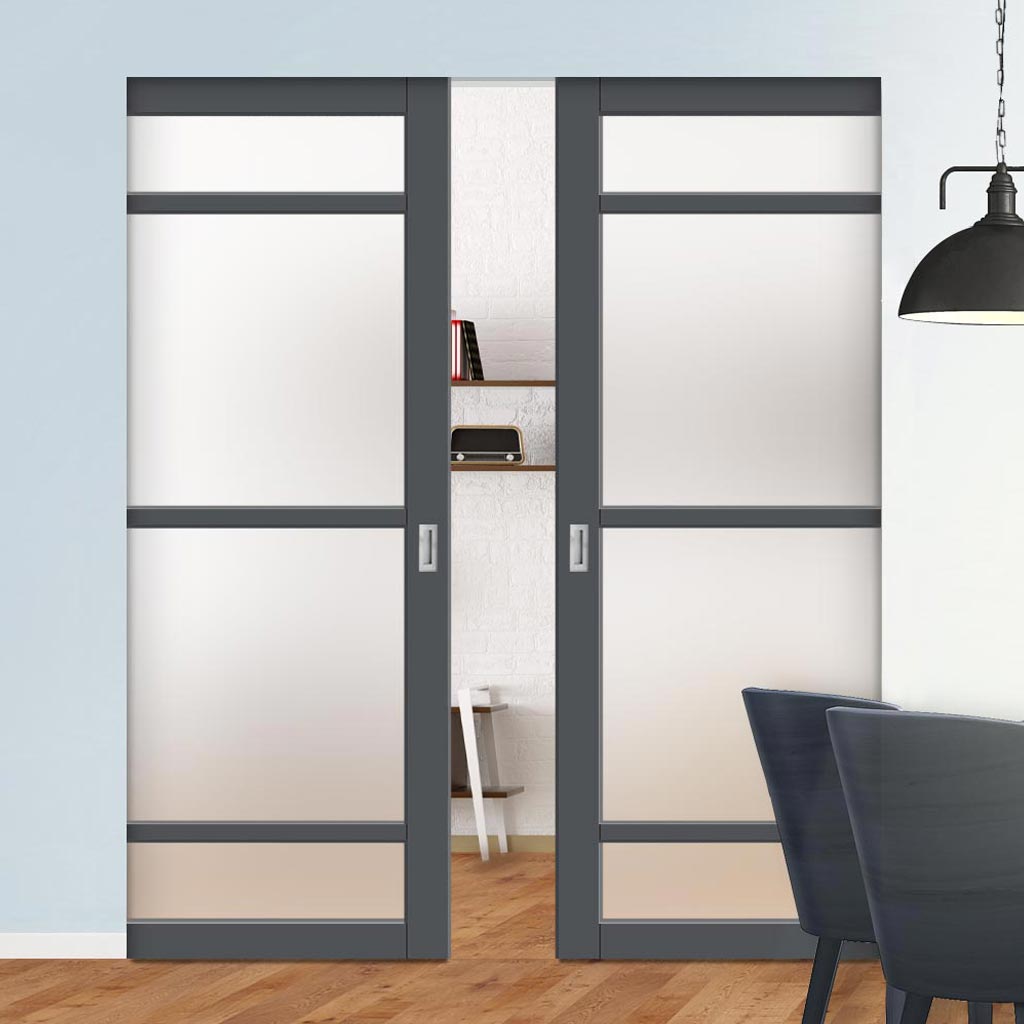 Handmade Eco-Urban® Malvan 4 Pane Double Absolute Evokit Pocket Door DD6414SG Frosted Glass - Colour & Size Options