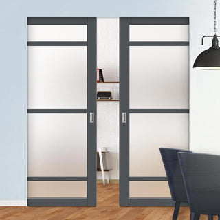 Image: Handmade Eco-Urban® Malvan 4 Pane Double Absolute Evokit Pocket Door DD6414SG Frosted Glass - Colour & Size Options