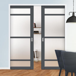 Image: Handmade Eco-Urban® Malvan 4 Pane Double Evokit Pocket Door DD6414SG Frosted Glass - Colour & Size Options