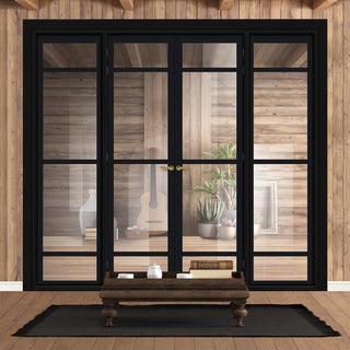 Image: Urban Ultimate® Room Divider Malvan 4 Pane Door Pair DD6414C with Matching Sides - Clear Glass - Colour & Height Options