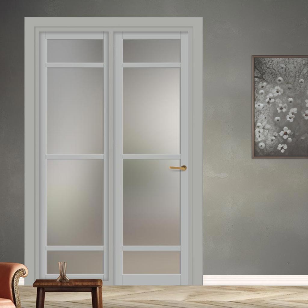 Urban Ultimate® Room Divider Malvan 4 Pane Door DD6414F - Frosted Glass with Full Glass Side - Colour & Size Options