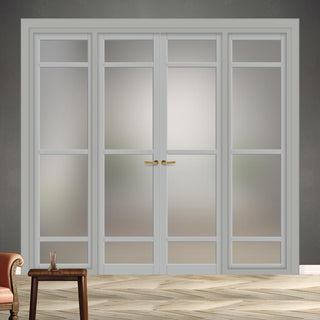 Image: Urban Ultimate® Room Divider Malvan 4 Pane Door Pair DD6414F - Frosted Glass with Full Glass Sides - Colour & Size Options