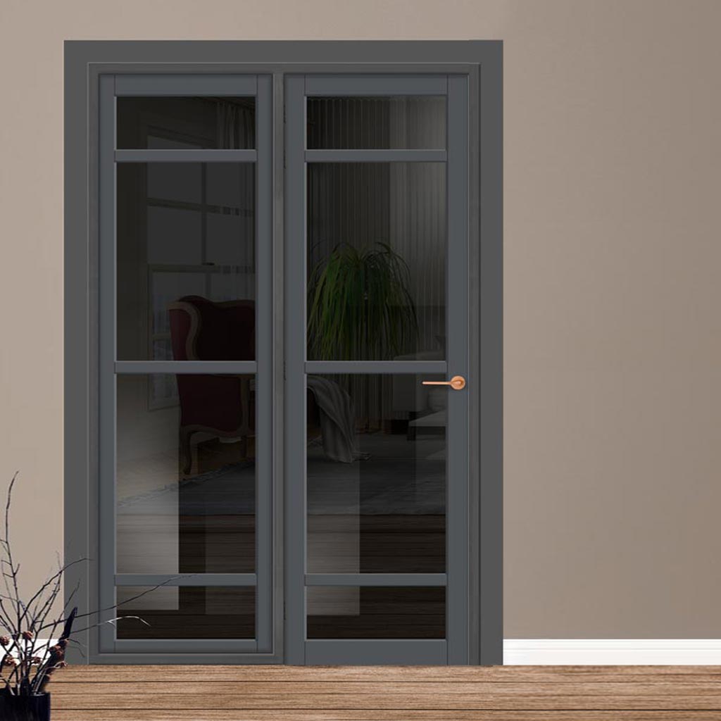 Urban Ultimate® Room Divider Malvan 4 Pane Door DD6414T - Tinted Glass with Full Glass Side - Colour & Size Options