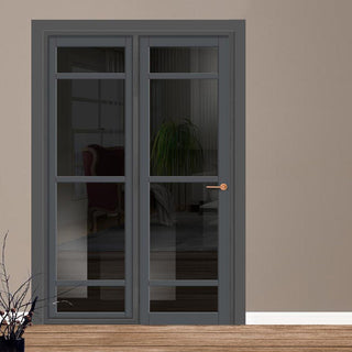 Image: Urban Ultimate® Room Divider Malvan 4 Pane Door DD6414T - Tinted Glass with Full Glass Side - Colour & Size Options