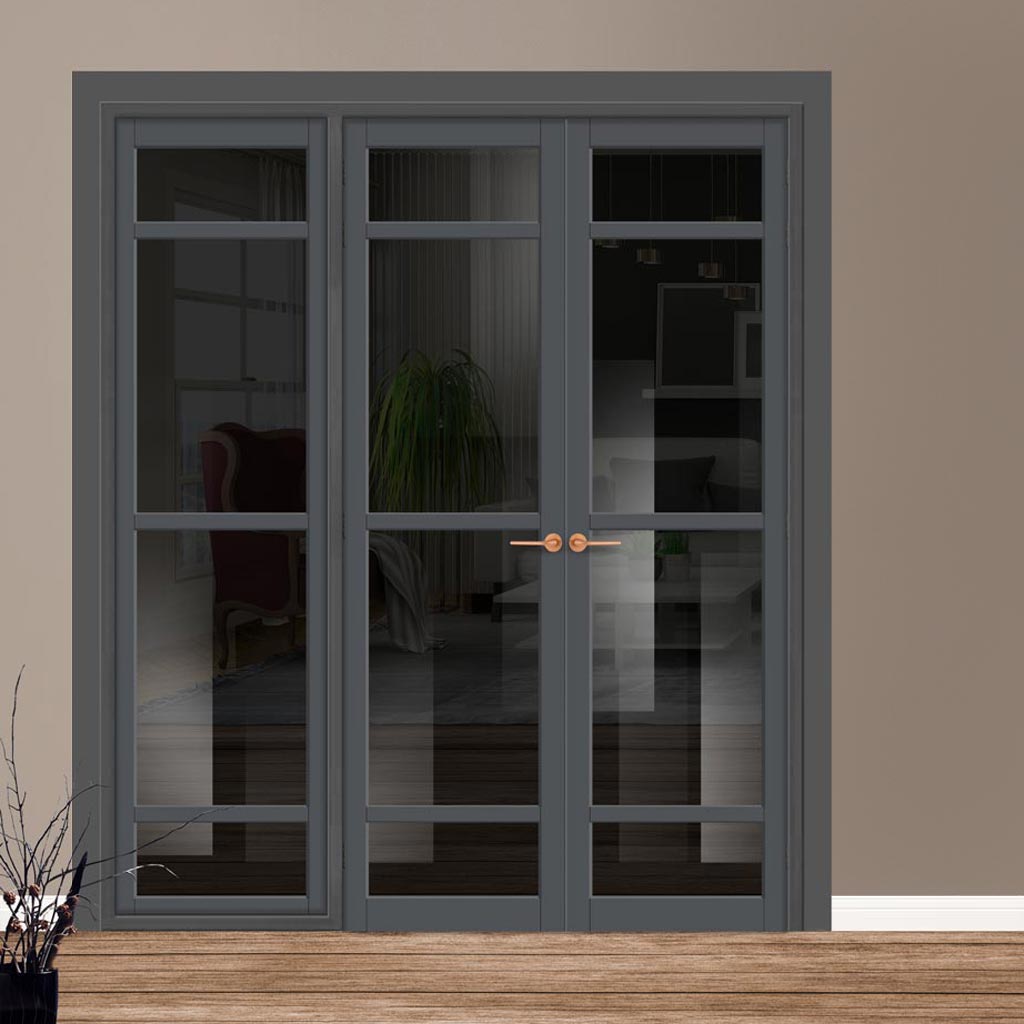 Urban Ultimate® Room Divider Malvan 4 Pane Door Pair DD6414T - Tinted Glass with Matching Side - Colour & Size Options