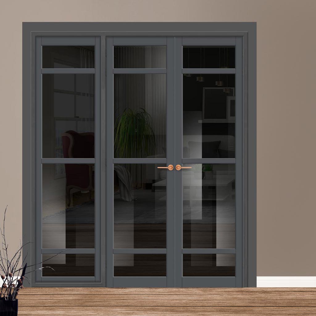 Urban Ultimate® Room Divider Malvan 4 Pane Door Pair DD6414T - Tinted Glass with Full Glass Side - Colour & Size Options