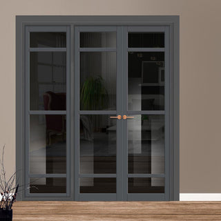 Image: Urban Ultimate® Room Divider Malvan 4 Pane Door Pair DD6414T - Tinted Glass with Full Glass Side - Colour & Size Options