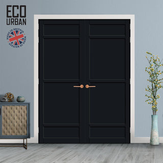 Image: Malvan 4 Panel Solid Wood Internal Door Pair UK Made DD6414 - Eco-Urban® Shadow Black Premium Primed