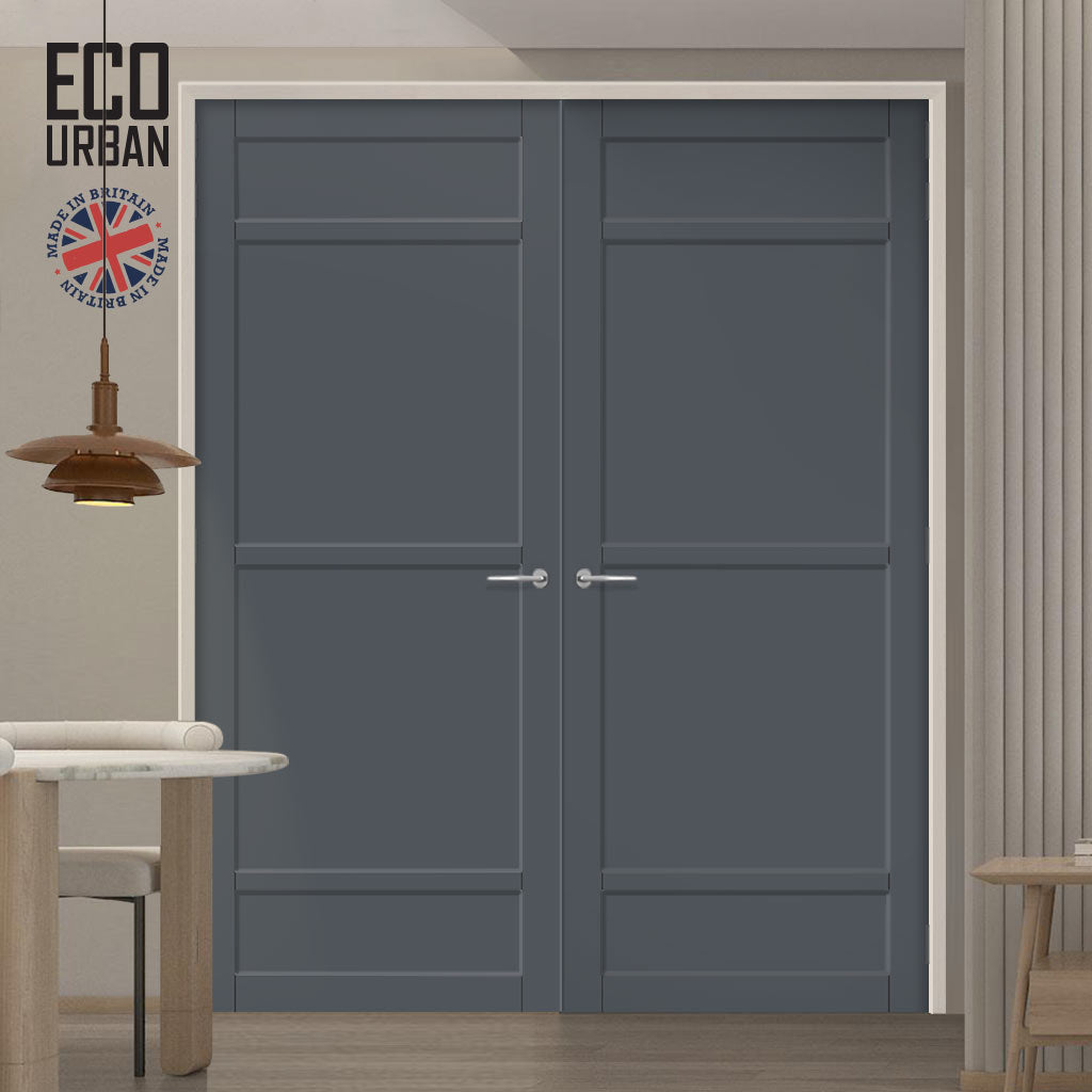 Malvan 4 Panel Solid Wood Internal Door Pair UK Made DD6414 - Eco-Urban® Stormy Grey Premium Primed