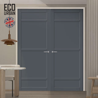 Image: Malvan 4 Panel Solid Wood Internal Door Pair UK Made DD6414 - Eco-Urban® Stormy Grey Premium Primed