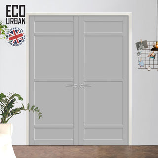 Image: Malvan 4 Panel Solid Wood Internal Door Pair UK Made DD6414 - Eco-Urban® Mist Grey Premium Primed