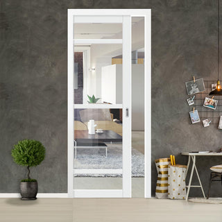 Image: Bespoke Handmade Eco-Urban® Malvan 4 Pane Single Evokit Pocket Door DD6414G Clear Glass - Colour Options