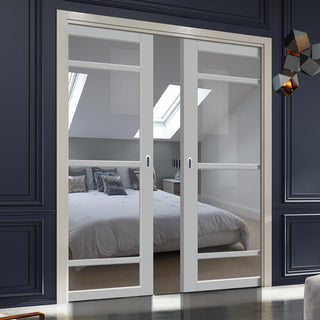 Image: Bespoke Handmade Eco-Urban® Malvan 4 Pane Double Evokit Pocket Door DD6414G Clear Glass - Colour Options