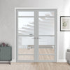 Eco-Urban Malvan 4 Pane Solid Wood Internal Door Pair UK Made DD6414G Clear Glass  - Eco-Urban® Mist Grey Premium Primed