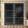 Manchester 3 Pane Solid Wood Internal Door Pair UK Made DD6306 - Tinted Glass - Eco-Urban® Stormy Grey Premium Primed