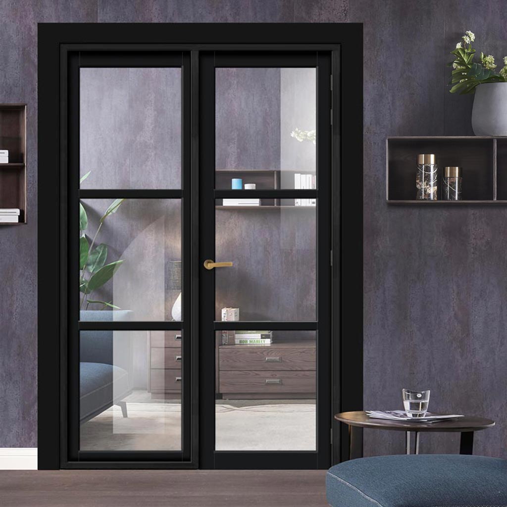 Urban Ultimate® Room Divider Manchester 3 Pane Door DD6306C with Matching Side - Clear Glass - Colour & Height Options