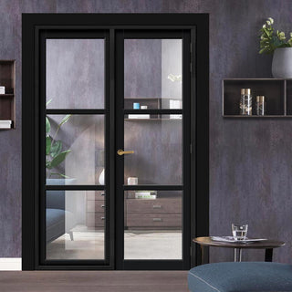 Image: Urban Ultimate® Room Divider Manchester 3 Pane Door DD6306C with Matching Side - Clear Glass - Colour & Height Options