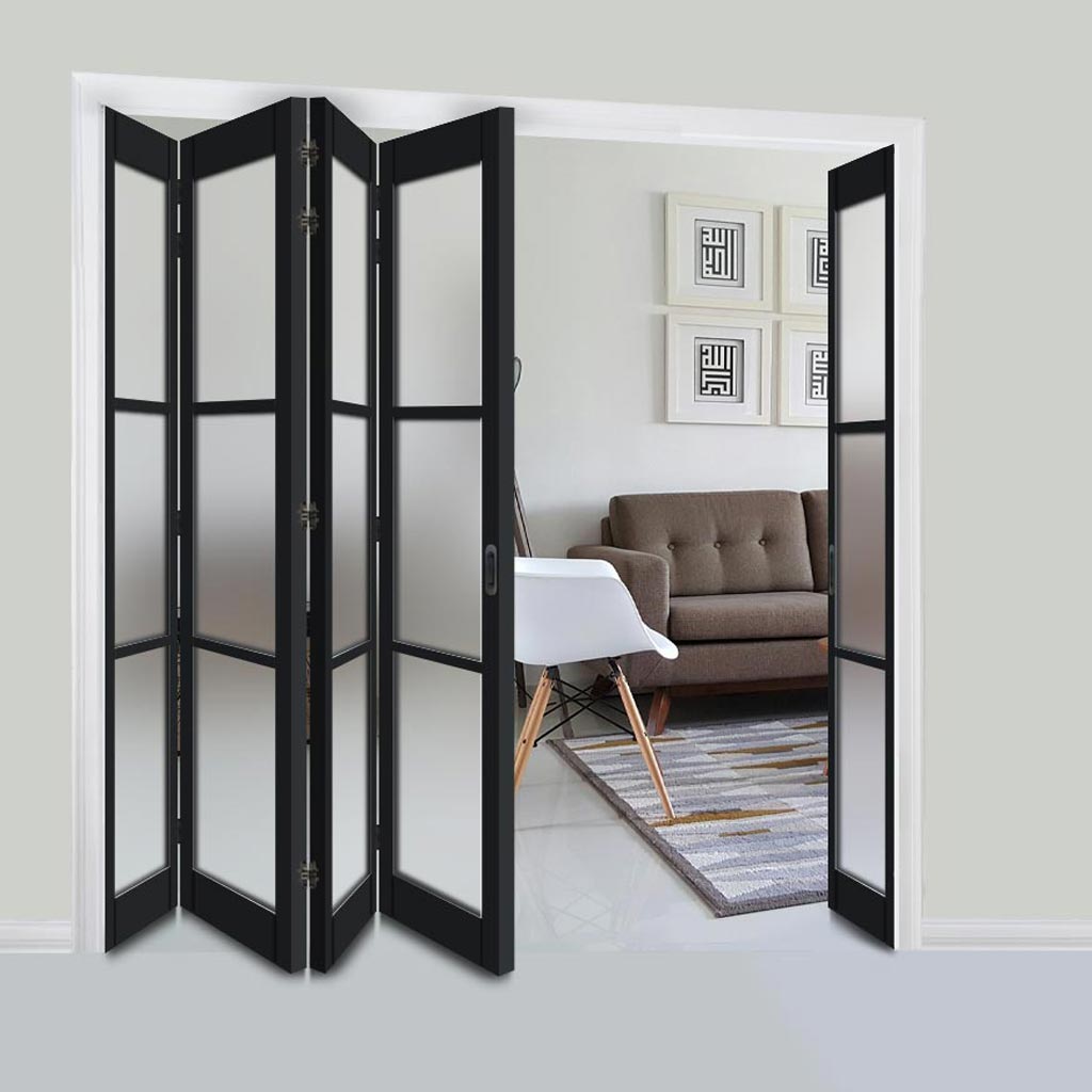 Five Folding Door & Frame Kit - Eco-Urban® Manchester 3 Pane DD6203F 4+1 - Frosted Glass - Colour & Size Options