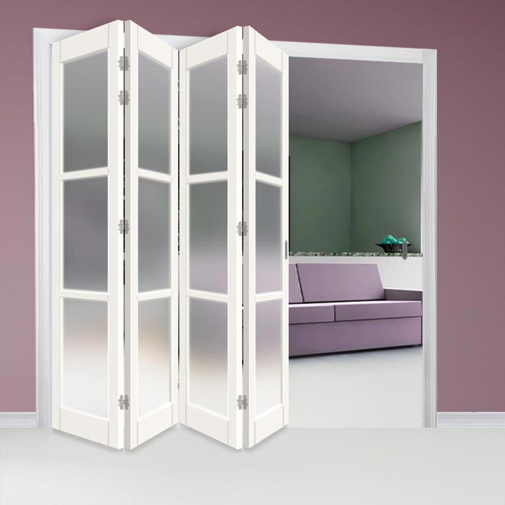 Four Folding Door & Frame Kit - Eco-Urban® Manchester 3 Pane DD6203F 4+0 - Frosted Glass - Colour & Size Options