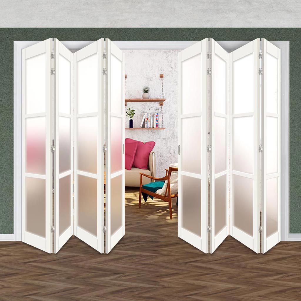 Eight Folding Door & Frame Kit - Eco-Urban® Manchester 3 Pane DD6203F 4+4 - Frosted Glass - Colour & Size Options