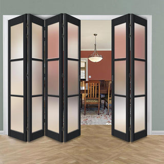Image: Six Folding Door & Frame Kit - Eco-Urban® Manchester 3 Pane DD6203F 4+2 - Frosted Glass - Colour & Size Options