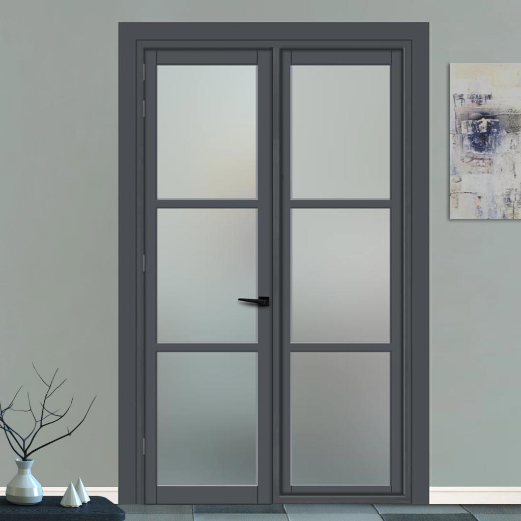 Urban Ultimate® Room Divider Manchester 3 Pane Door DD6306F - Frosted Glass with Full Glass Side - Colour & Size Options