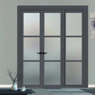 Image: Urban Ultimate® Room Divider Manchester 3 Pane Door Pair DD6306F - Frosted Glass with Full Glass Side - Colour & Size Options