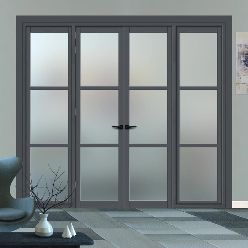 Urban Ultimate® Room Divider Manchester 3 Pane Door Pair DD6306F - Frosted Glass with Matching Sides - Colour & Size Options