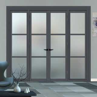 Image: Urban Ultimate® Room Divider Manchester 3 Pane Door Pair DD6306F - Frosted Glass with Full Glass Sides - Colour & Size Options