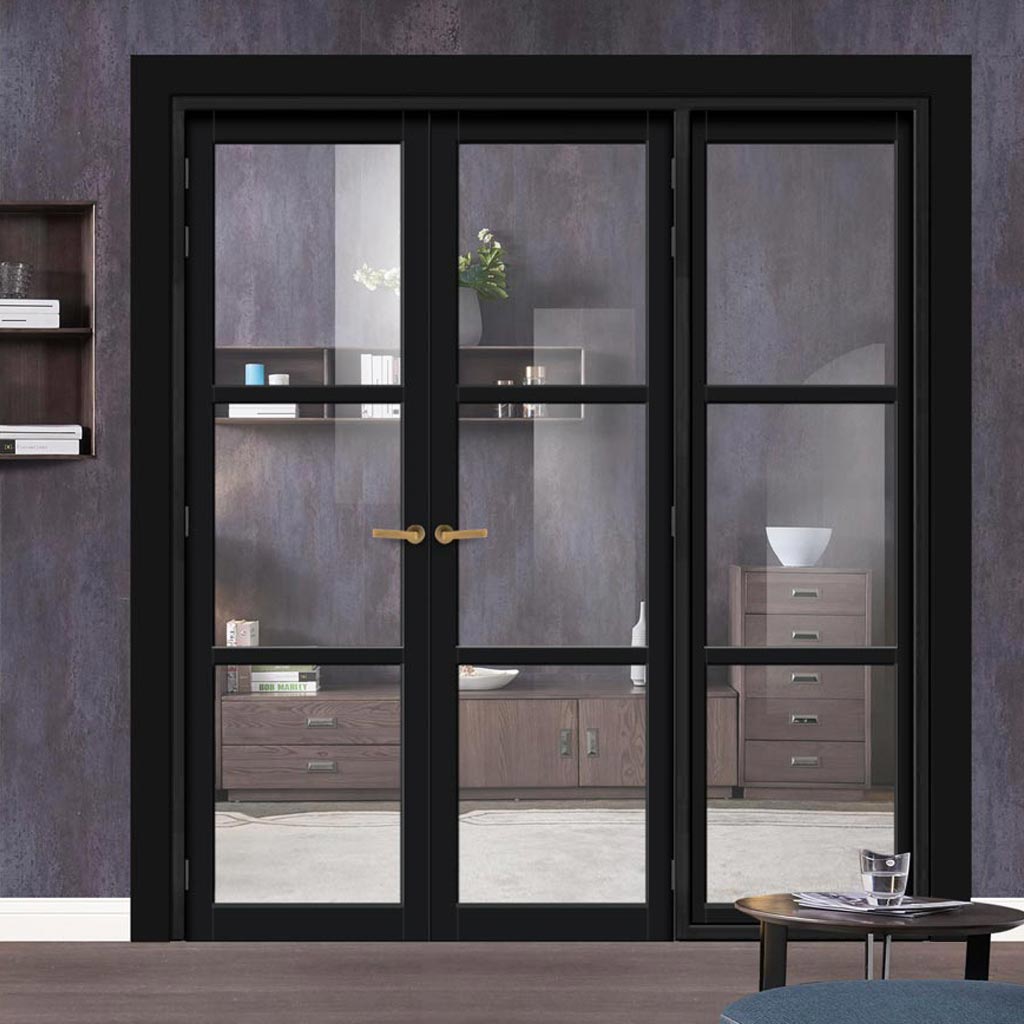 Urban Ultimate® Room Divider Manchester 3 Pane Door Pair DD6306C with Matching Side - Clear Glass - Colour & Height Options