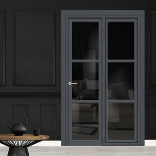 Image: Urban Ultimate® Room Divider Manchester 3 Pane Door DD6306T - Tinted Glass with Full Glass Side - Colour & Size Options