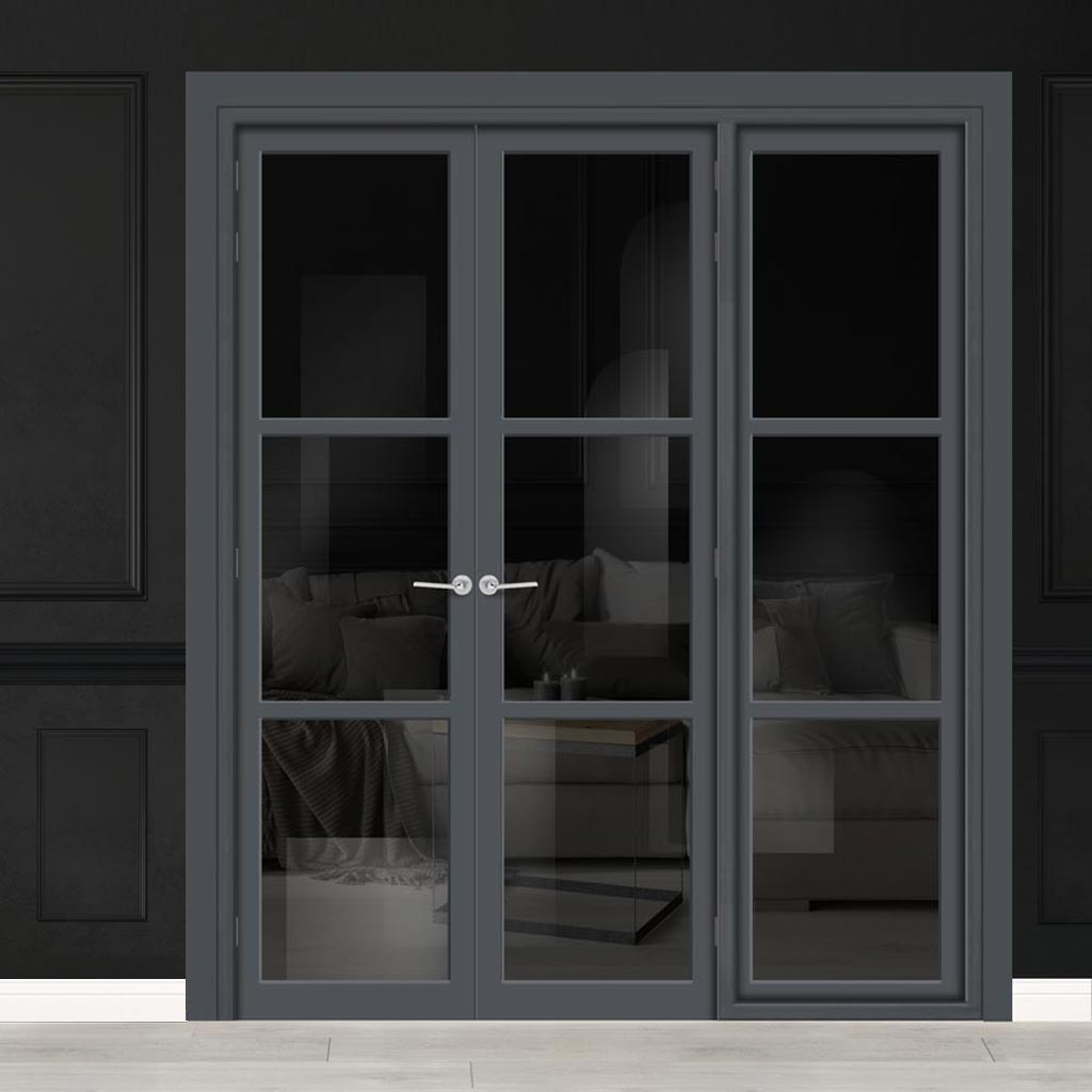 Urban Ultimate® Room Divider Manchester 3 Pane Door Pair DD6306T - Tinted Glass with Full Glass Side - Colour & Size Options