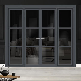 Image: Urban Ultimate® Room Divider Manchester 3 Pane Door Pair DD6306T - Tinted Glass with Full Glass Sides - Colour & Size Options