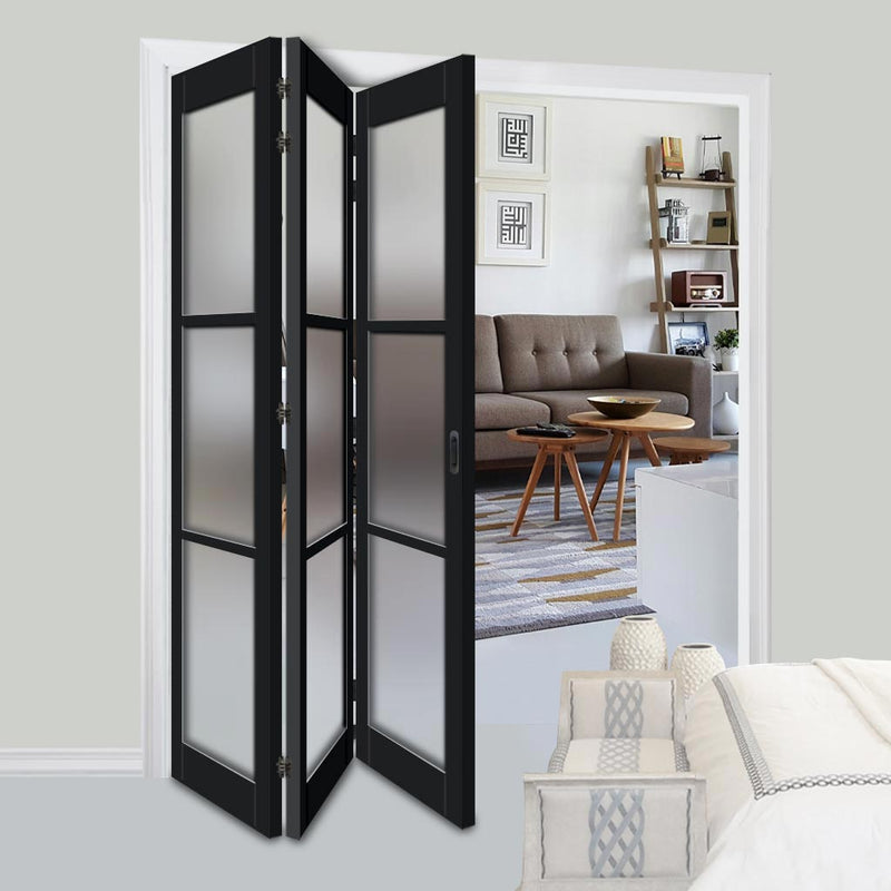 Three Folding Door & Frame Kit - Eco-Urban® Manchester 3 Pane DD6203F 3+0 - Frosted Glass - Colour & Size Options
