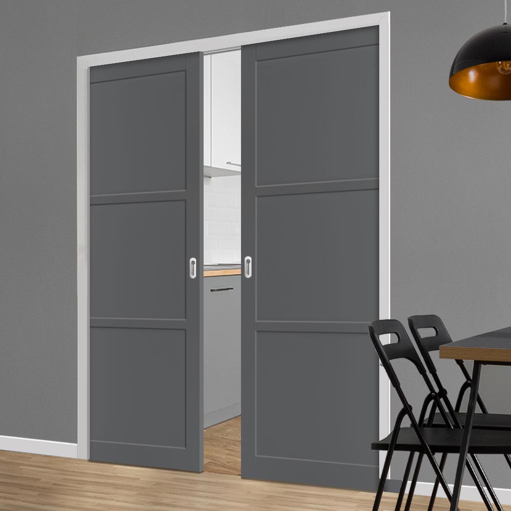 Bespoke Handmade Eco-Urban® Manchester 3 Panel Double Evokit Pocket Door DD6305 - Colour Options