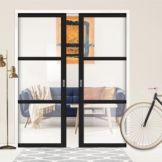 Image: Bespoke Handmade Eco-Urban® Manchester 3 Pane Double Evokit Pocket Door DD6306G - Clear Glass - Colour Options