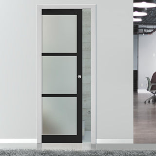 Image: Bespoke Handmade Eco-Urban® Manchester 3 Pane Single Evokit Pocket Door DD6306SG - Frosted Glass - Colour Options