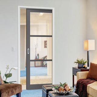 Image: Handmade Eco-Urban® Manchester 3 Pane Single Evokit Pocket Door DD6306G - Clear Glass - Colour & Size Options