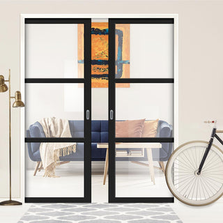 Image: Handmade Eco-Urban® Manchester 3 Pane Double Evokit Pocket Door DD6306G - Clear Glass - Colour & Size Options