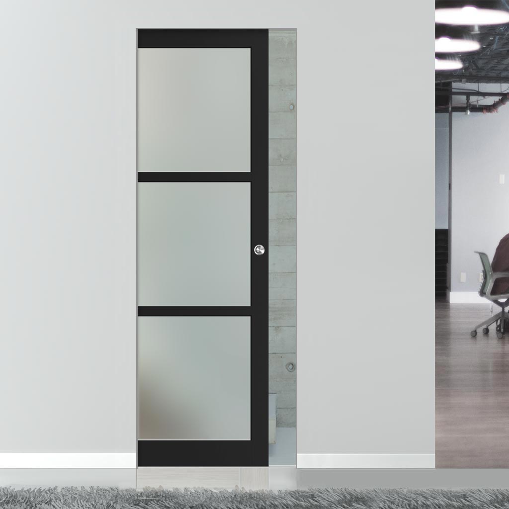 Handmade Eco-Urban Manchester 3 Pane Single Absolute Evokit Pocket Door DD6306SG - Frosted Glass - Colour & Size Options