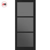 Manchester 3 Pane Solid Wood Internal Door Pair UK Made DD6306 - Tinted Glass - Eco-Urban® Shadow Black Premium Primed